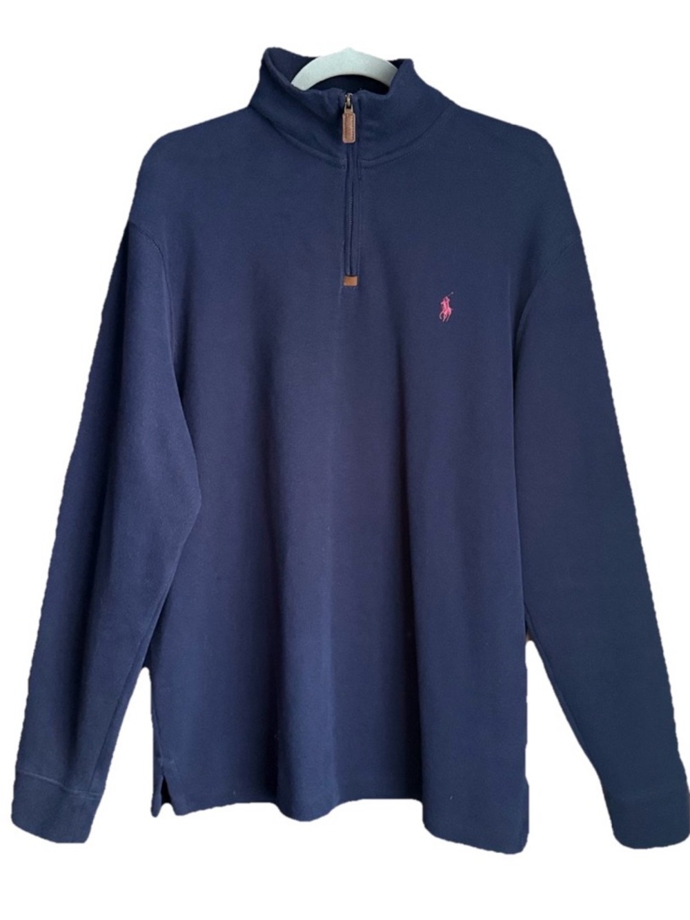 Polo Ralph Lauren Men L Navy 1/4 Zip Pullover Cotton Sweater Classic Preppy